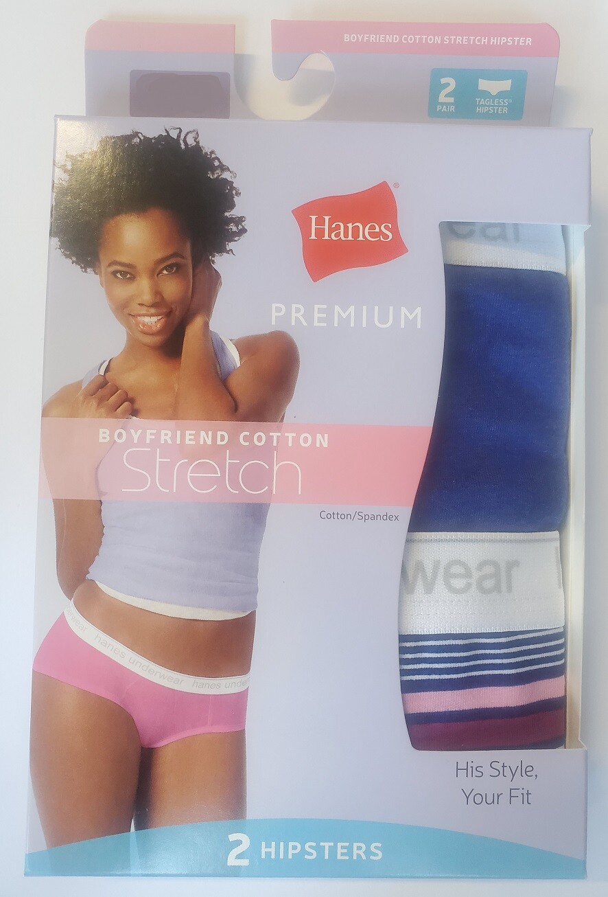 Hanes Premium Women’s Boyfriend Ring Spun Cotton Stretch Hipster Briefs 2-Pack