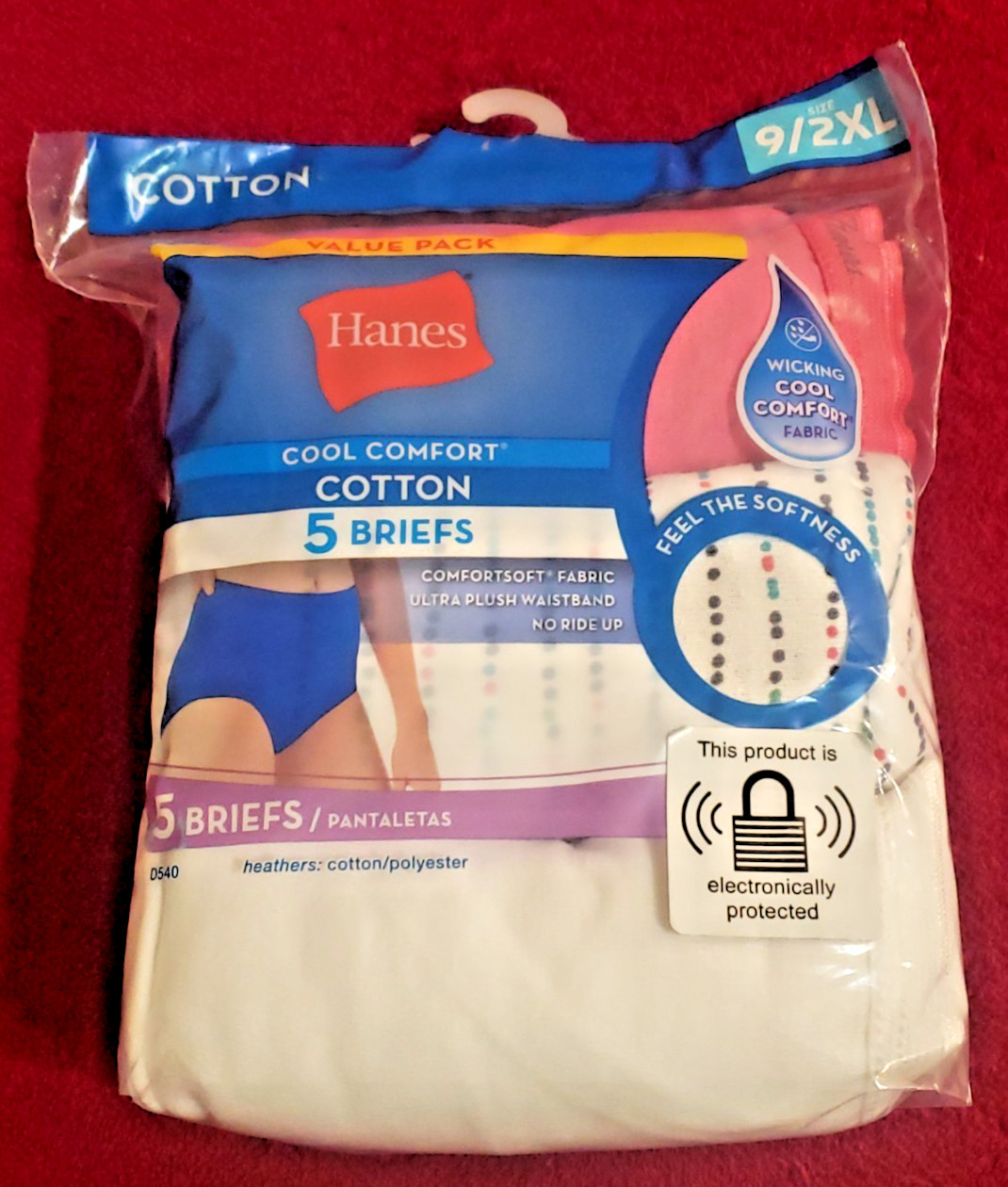 Hanes Women Cool Comfort White &Multi-Colored Cotton Briefs_5 Pack_Sz 9/2XL_NEW