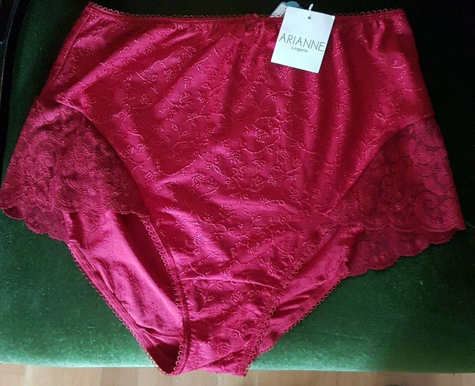 Arianne JADE Red Floral Brocade With Lace Deep Briefs 3XL