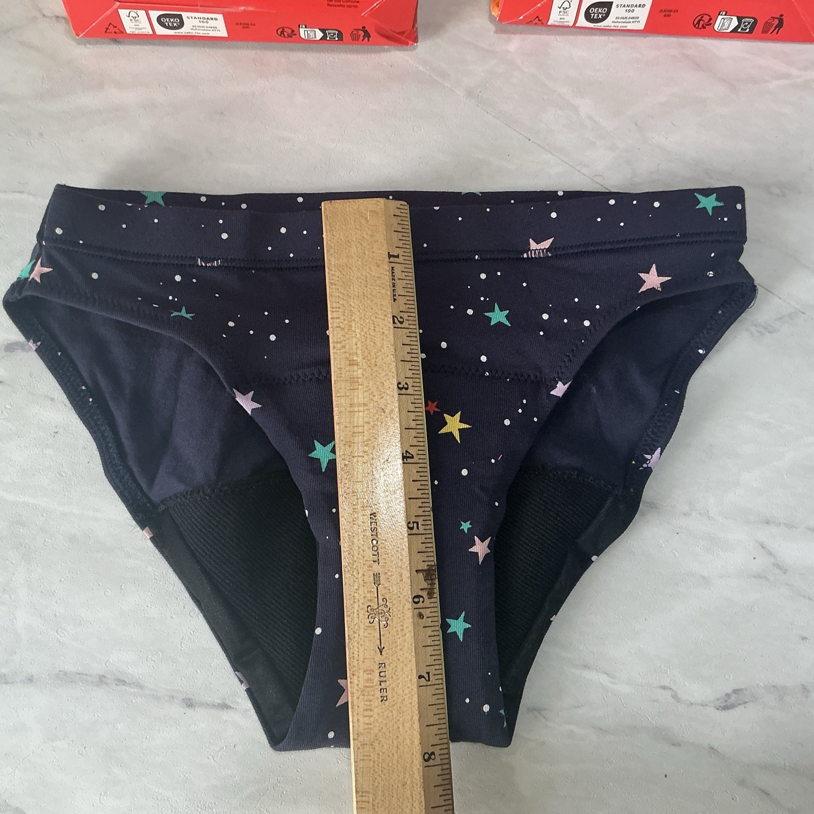 Thinx Teens Bikini Leakproof 12 Hr. Period Underwear 2-Black 1-Stars Sm9-10 READ
