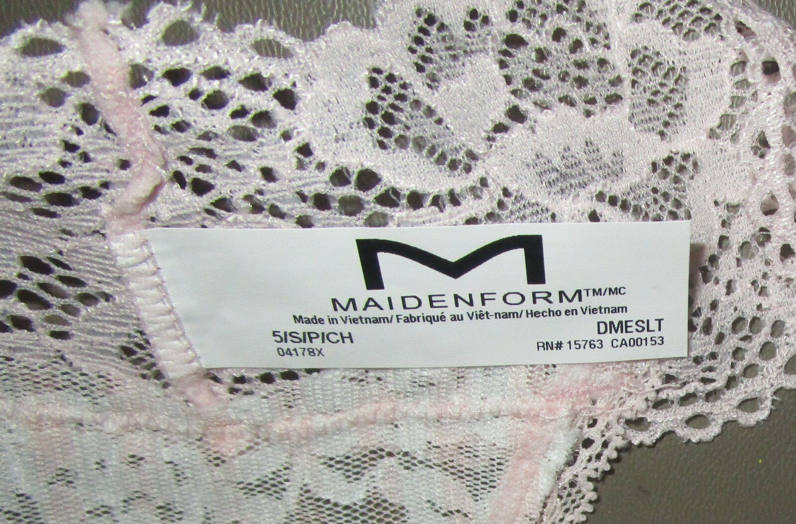 MAIDENFORM~S 5~DMESLT~Pink / Ivory Stripe Sexy Must Haves Floral Lace Thong