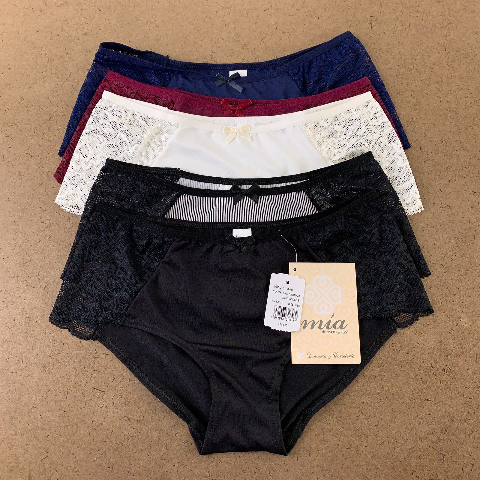 Mia De Andrea Women’s Size Medium Multicolor Lace Side Hipster Panty 4 Pack NWT