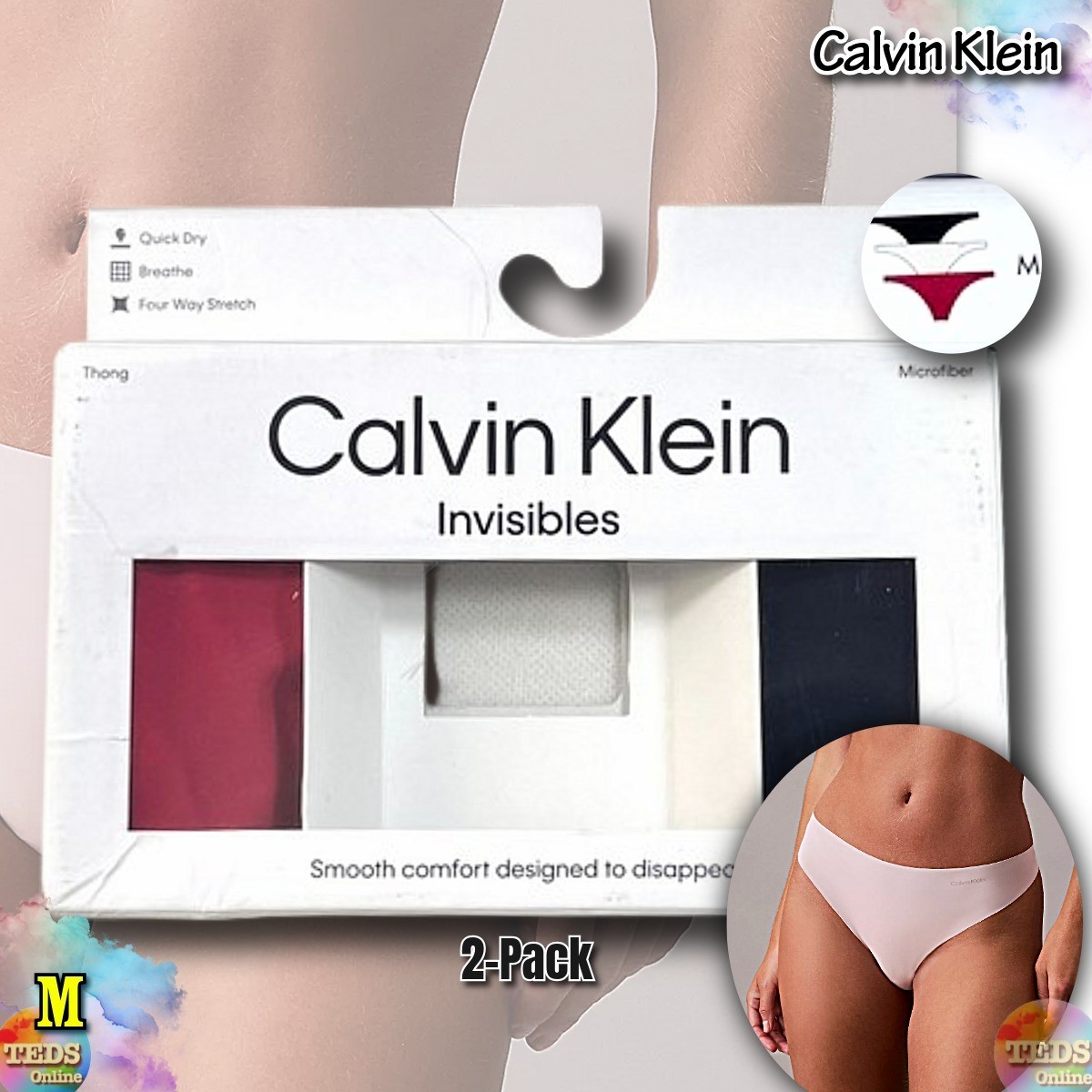 NWT 2-Pack Calvin Klein Women’s M Carousel Cotton Thong Underwear QD3558