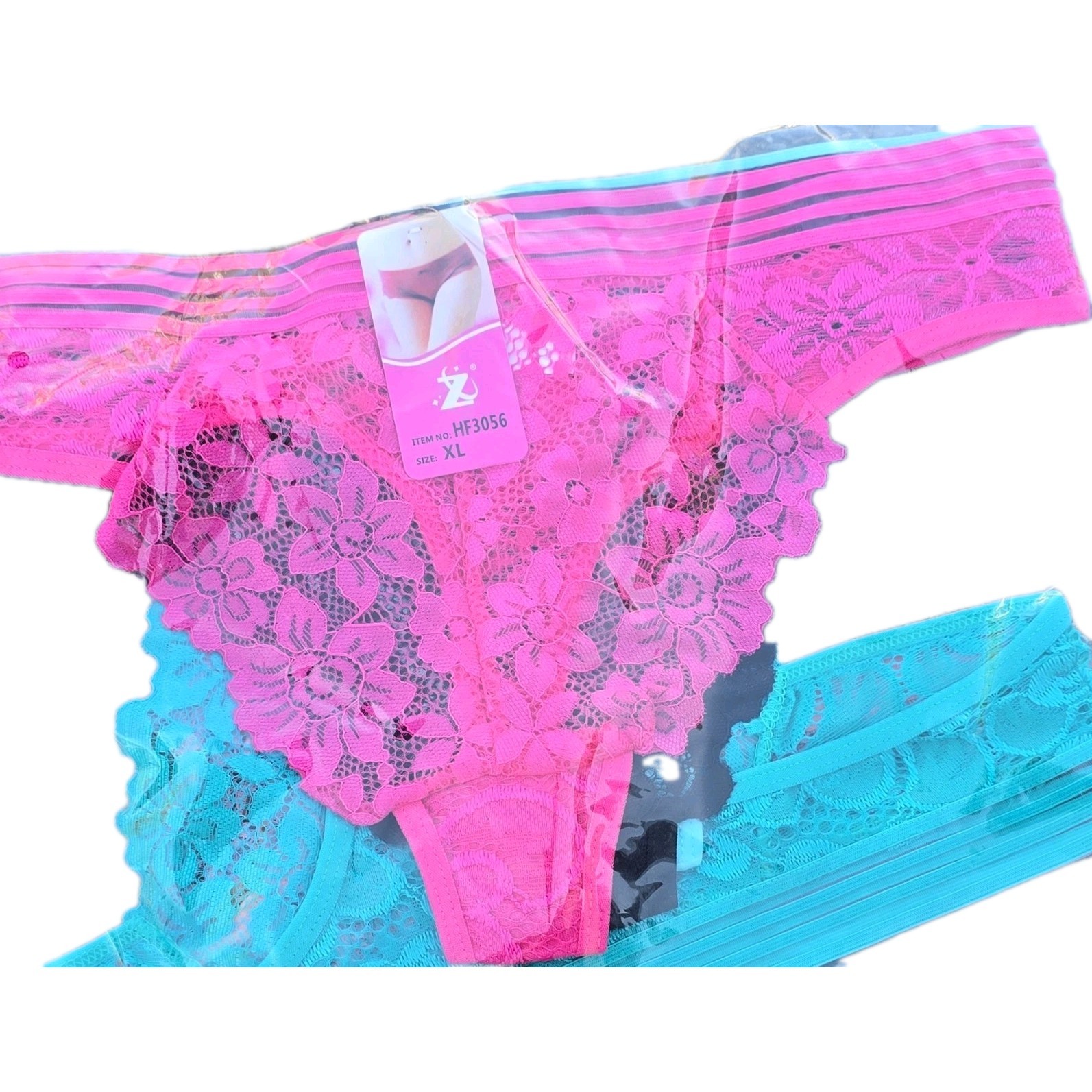 Floral Lace Thong Panties XL Pink/Blue HF3056 Semi-Transparent Women’s