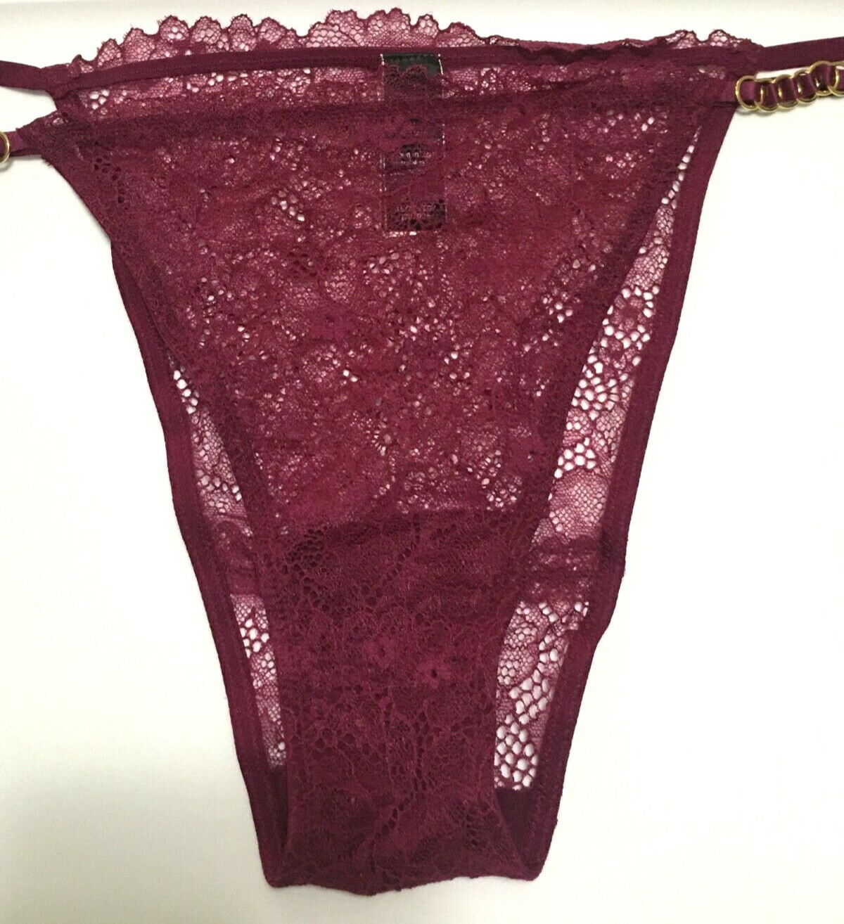 Victorias Secret Sexy Pink Rouge Lace & Ring Hardware Brazilian Panties Size XL