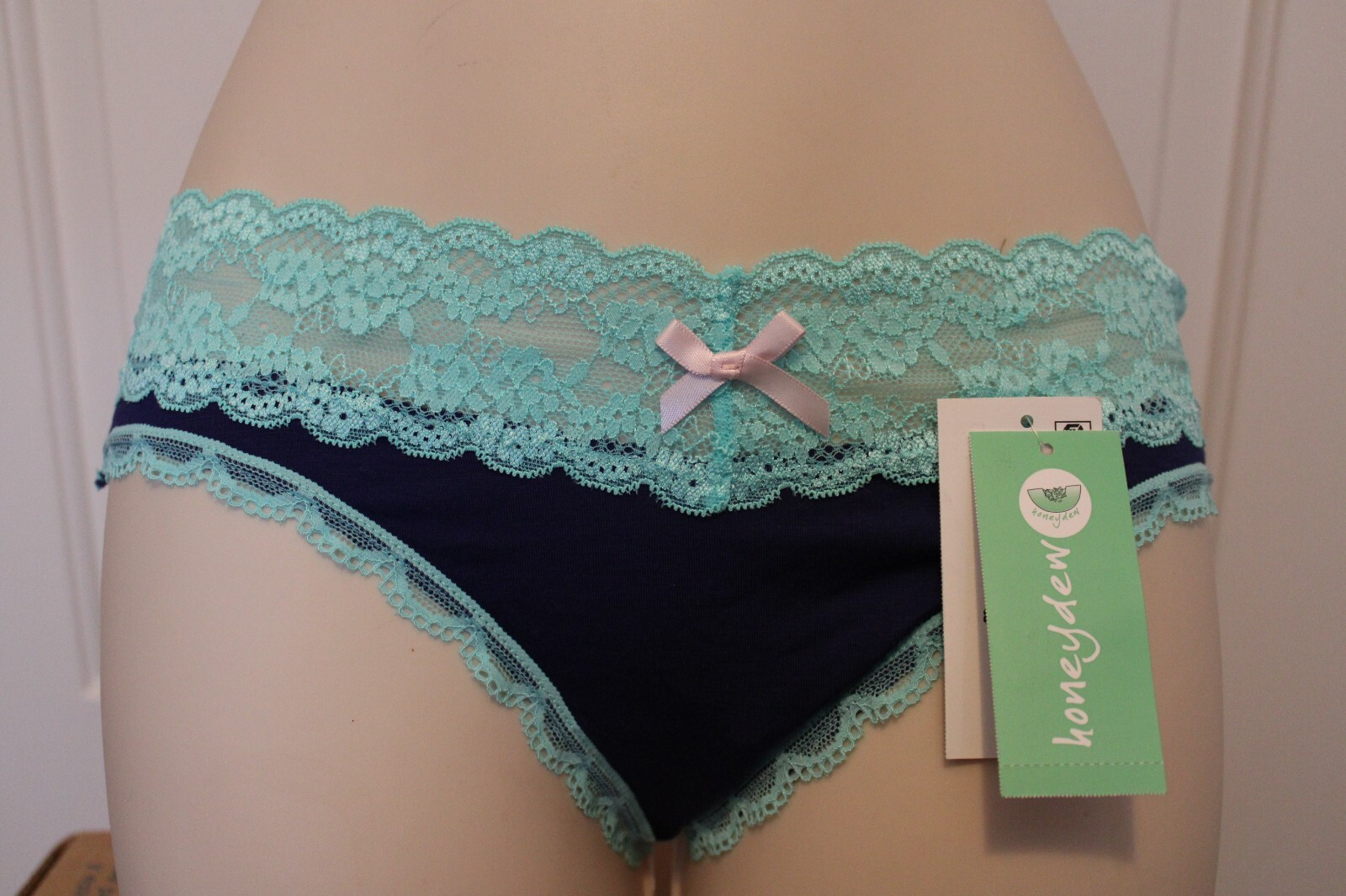 HONEYDEW AHN THONG Blue with Teal Lace and pink bow Rayon Blend Size Small