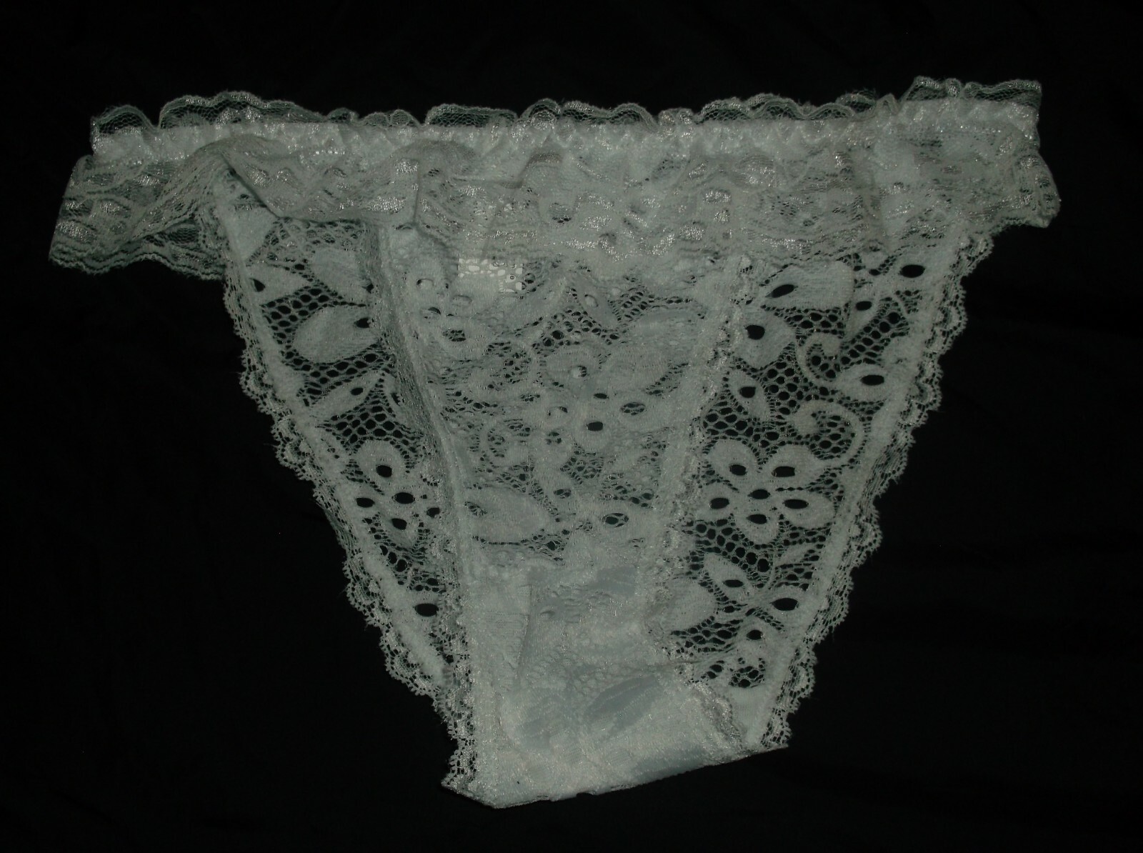 Shein sheer ruffle lace string bikini panties S white nip sexy 80’s