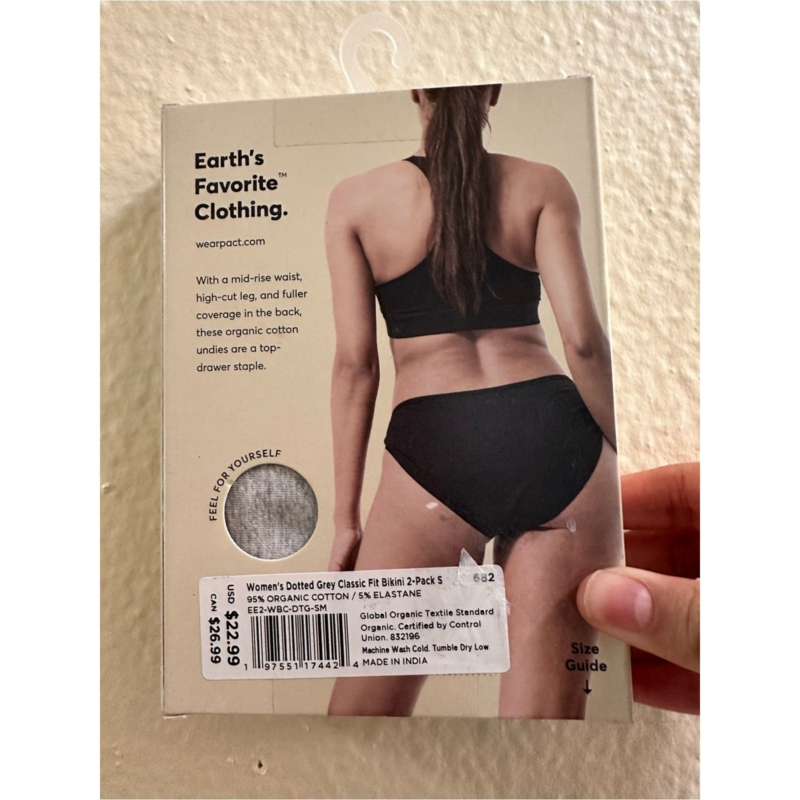 NWT Pact Sz S Organic Cotton Bikini Classic Fit Panties W/ High Cut Leg 2 Pack