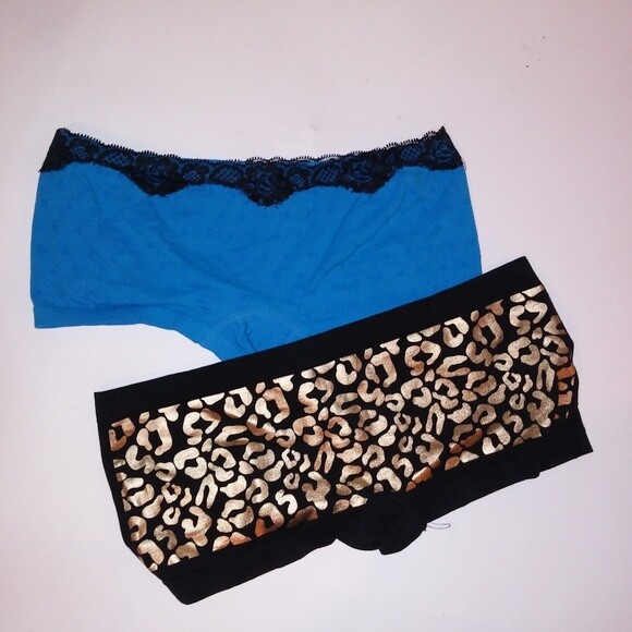 Set of 2 Boyshort Panty Black Gold Blue Dots Large XL