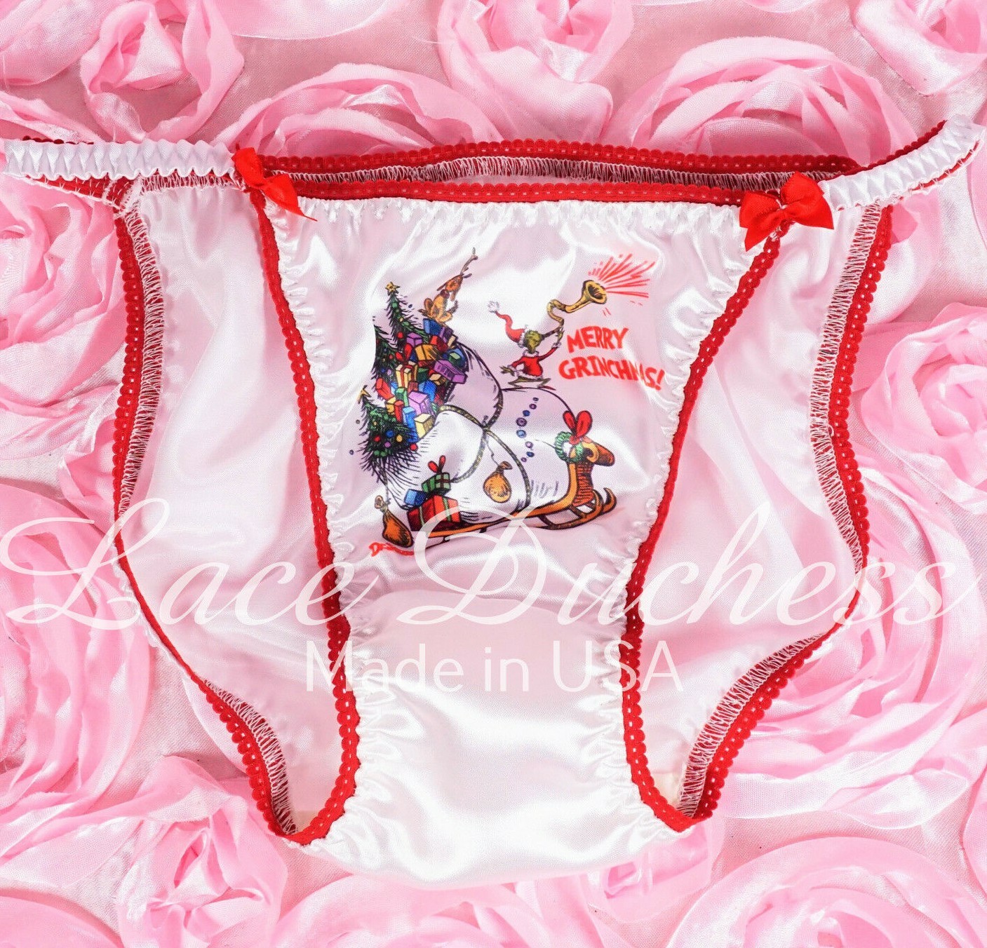 VTG Sissy SATIN CHRISTMAS Grouch Max santa string bikini Mens Womens Panties