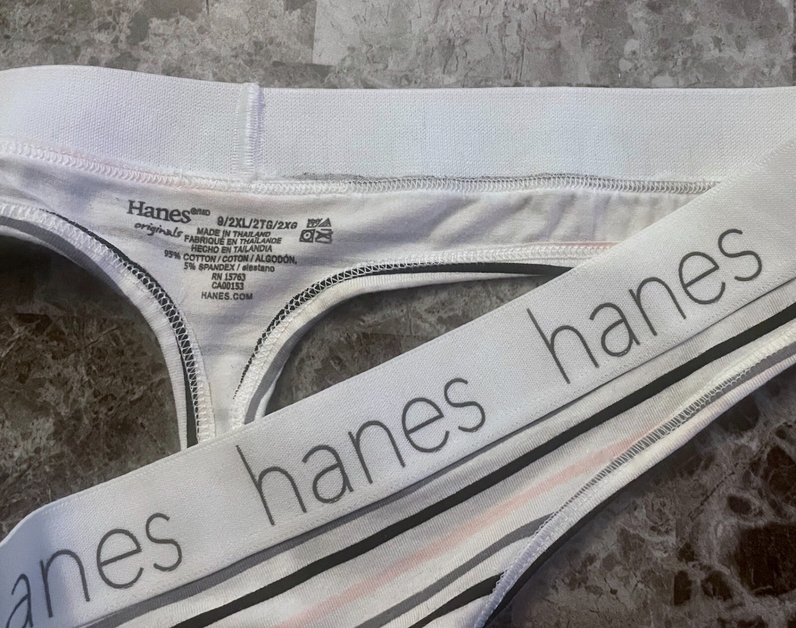 HANES 9/2XL PINK GRAY STRIPE THICK LOGO BAND COTTON BLEND STRETCH THONG PANTIES