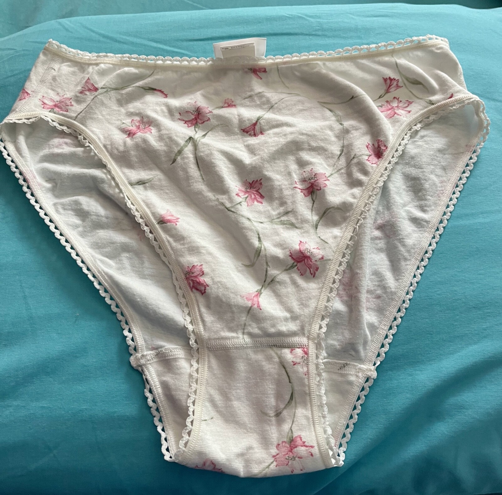 NEW Garnet Hill White Floral Cotton Hipster Panty Sz L