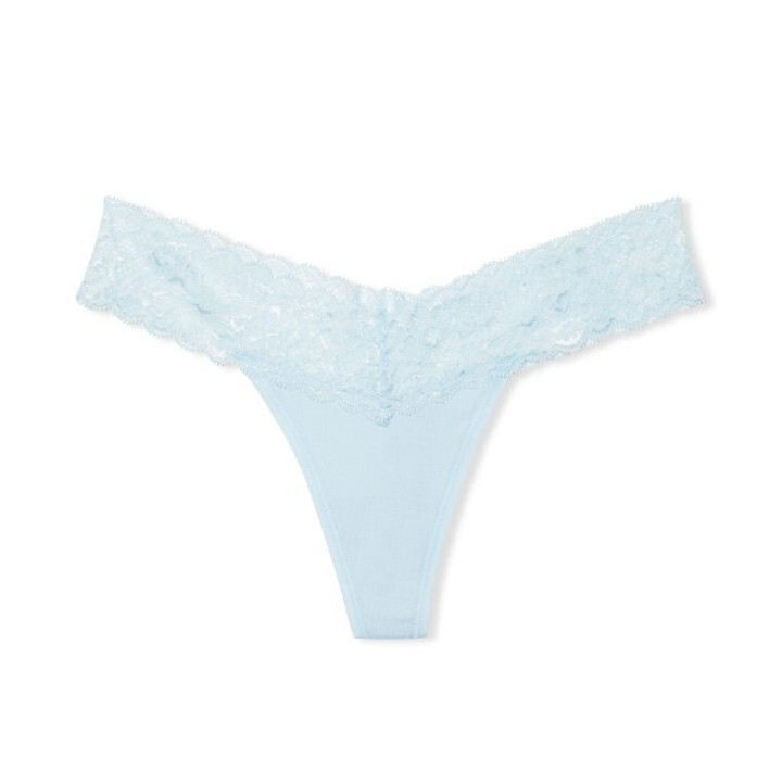 NWT Victoria’s Secret Lace Waist Thong Set of 2 Powder Blue/Pale Sky Grey Size L