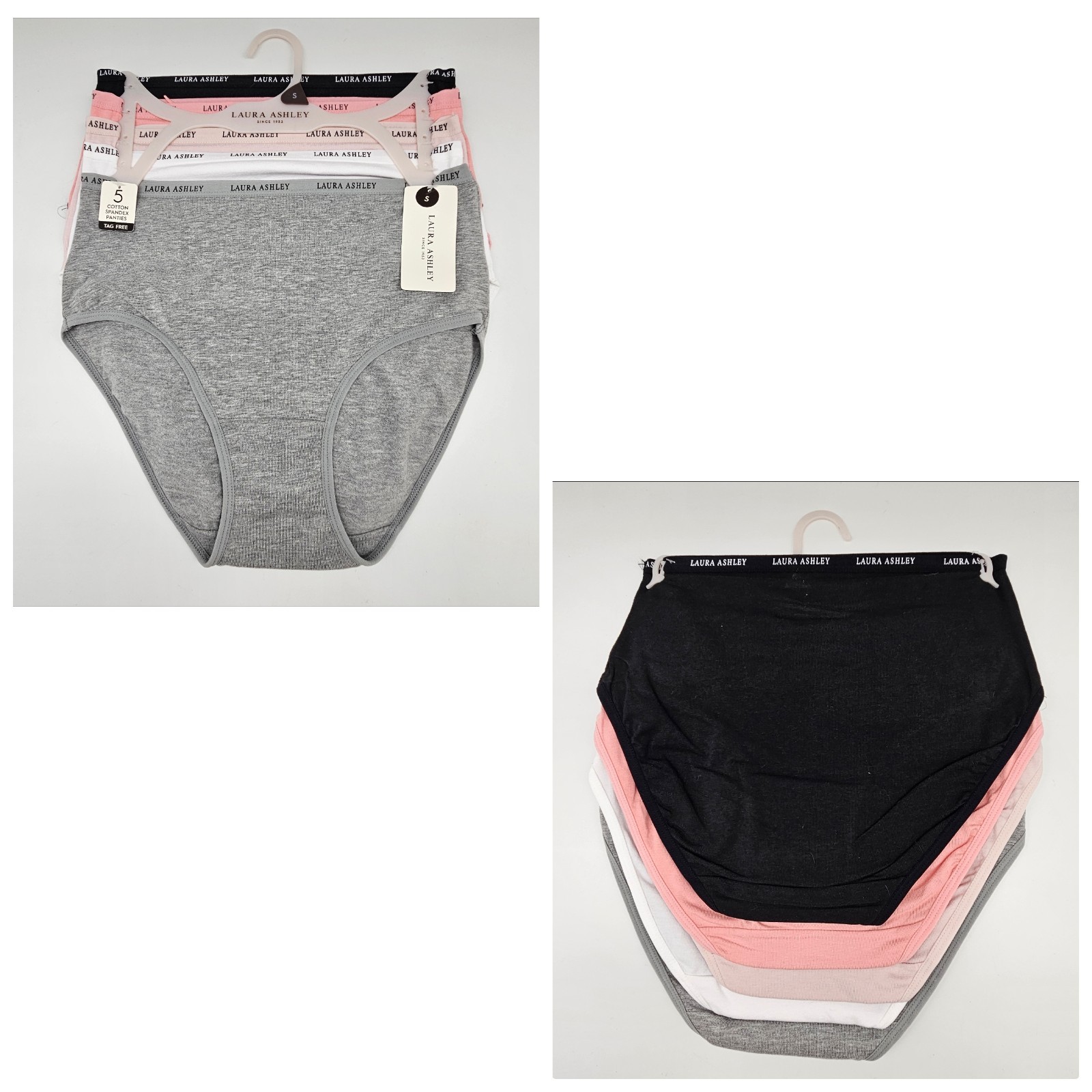 LAURA ASHLEY 5 Pack Women’s S M L XL Logo Cotton Panties Black Pink Beige White