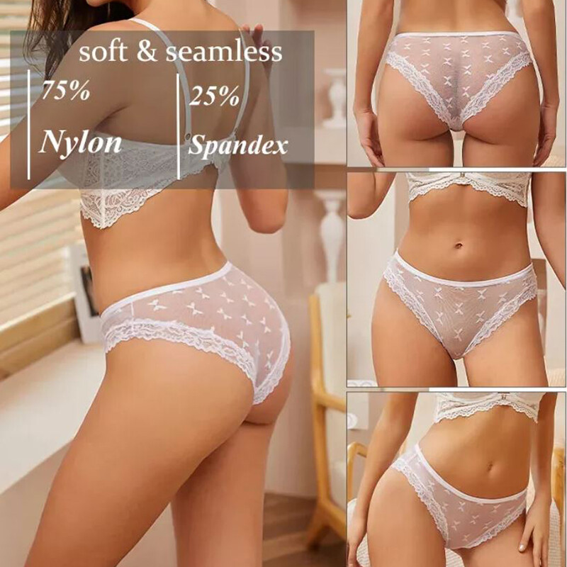 4 Pack Lot Sexy Womens Panties Underwear See Through Sheer Lace Brief Lingeries