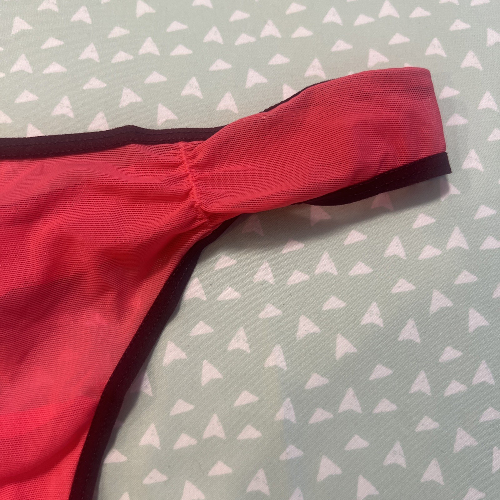 Victoria’s Secret Ruched Mesh Trimmed Thong Coral Color large