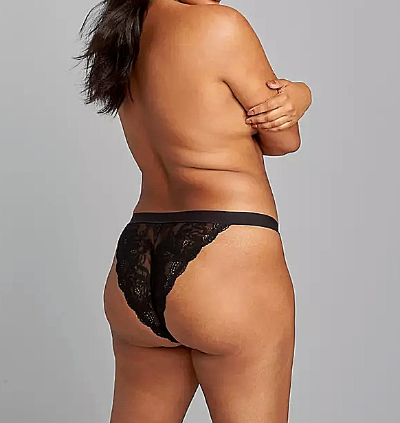 Lane Bryant Cacique Plus 22/24 Scalloped Lace Thong Panty Black*