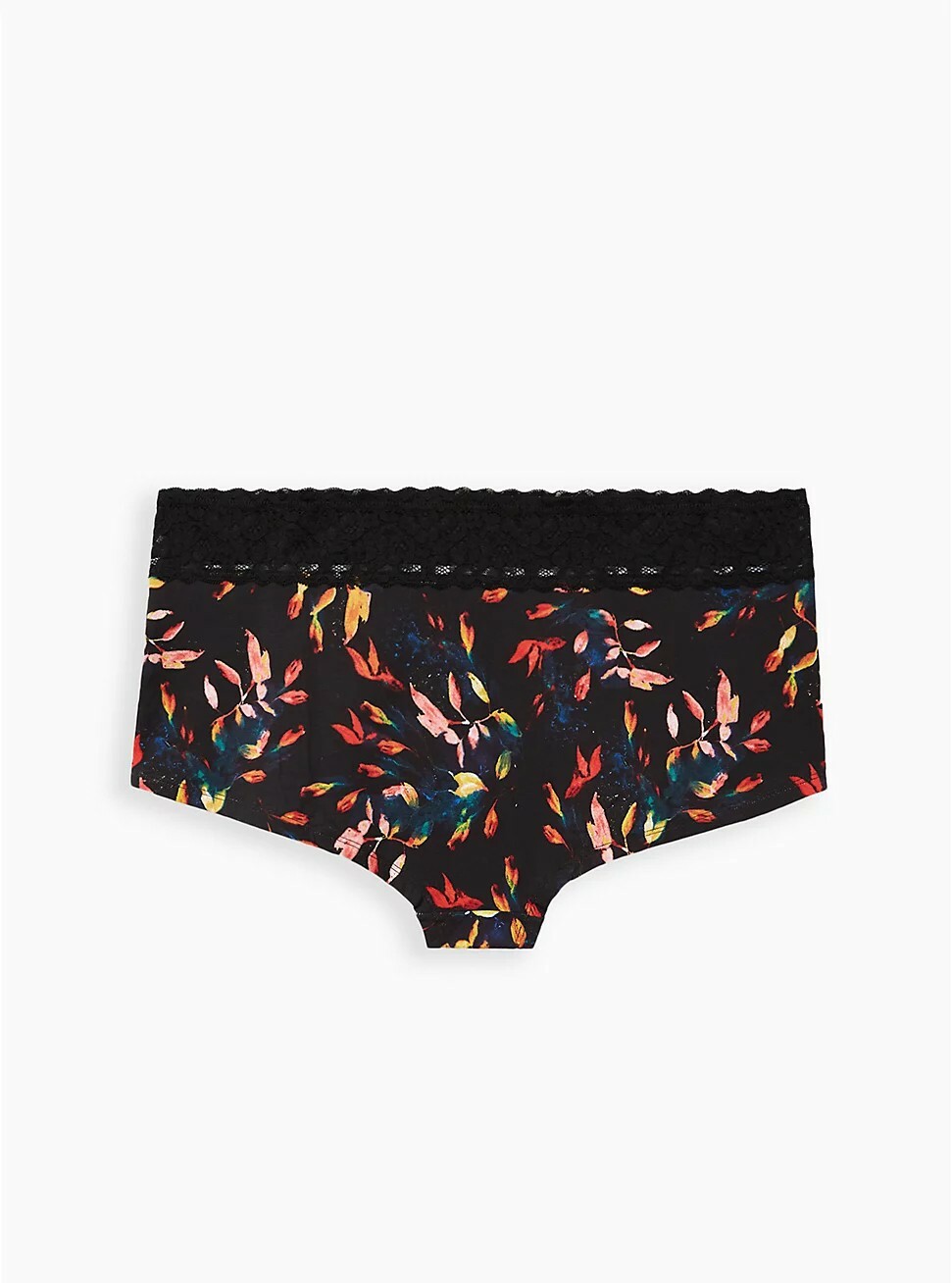 Torrid panty 2x 2 18-20 Wide Lace Cotton Boyshort Leaves Black Underwear Plus
