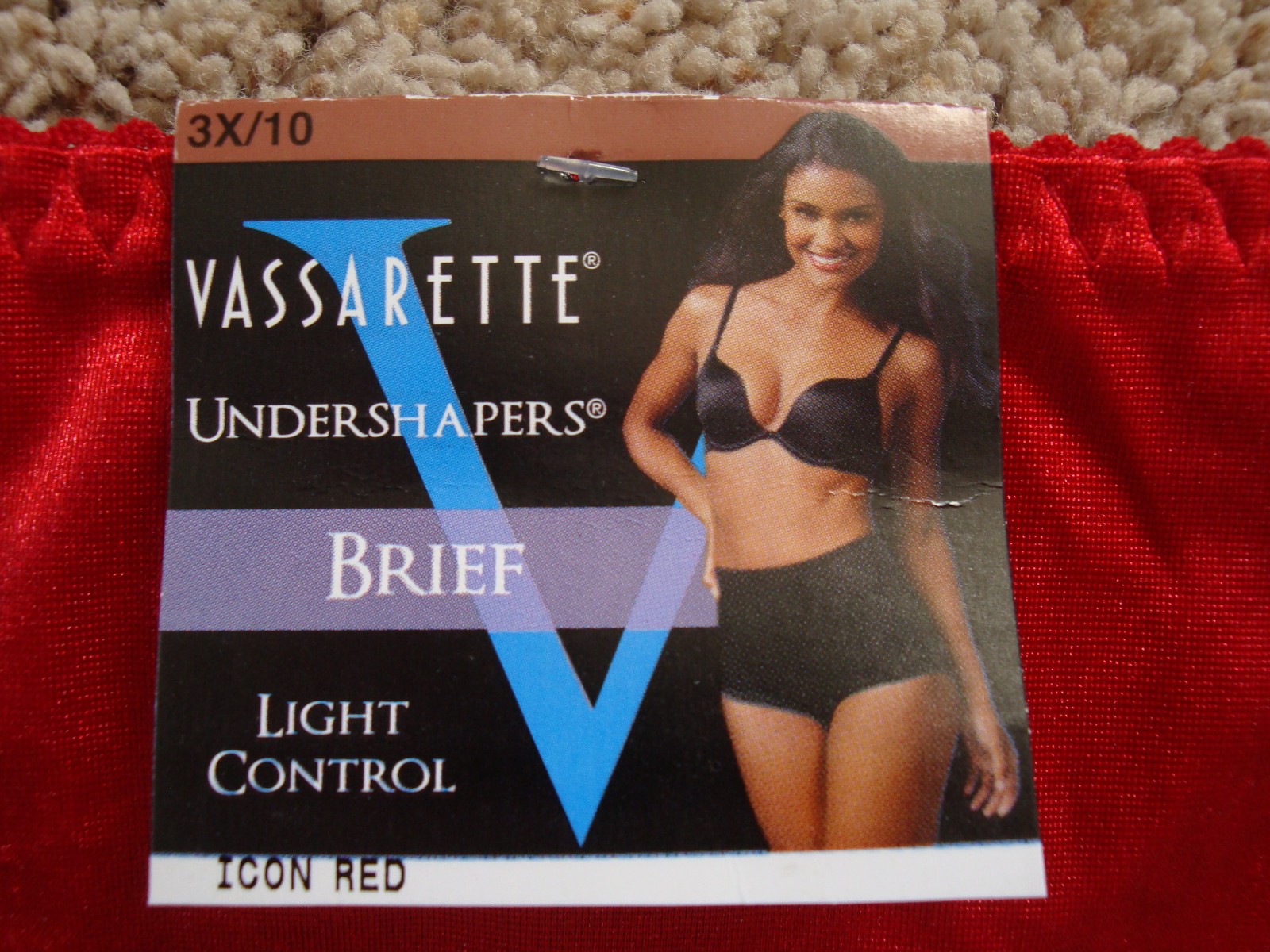 NWT Vassarette 3X / 10 Undershapers Brief Light Control RED Satin Shaper Panty