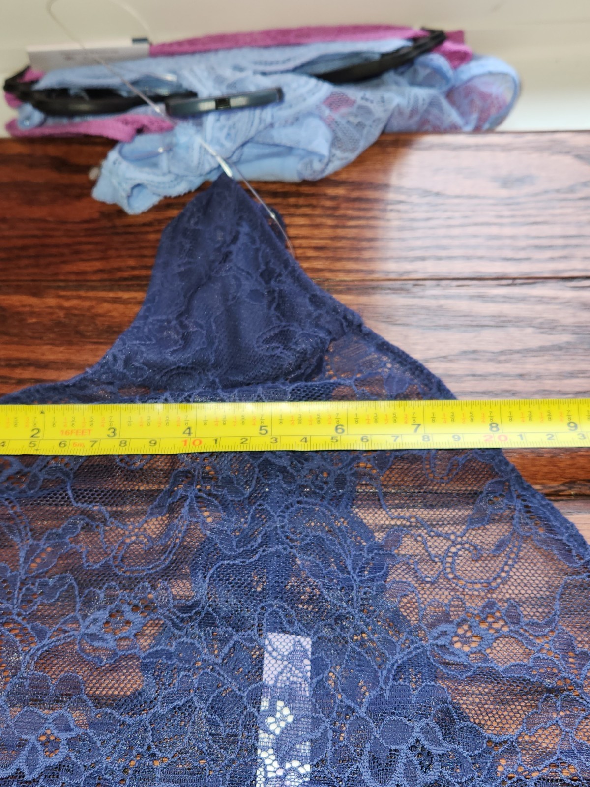 Joyspun 3pk. Lace String Women Thongs XXXL (22) Navy/Pink/light Blue NWT