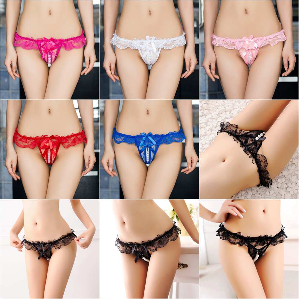 Women’s Sexy Panties Lace Thongs G-String with Pearls Ball Underwear US STOCK