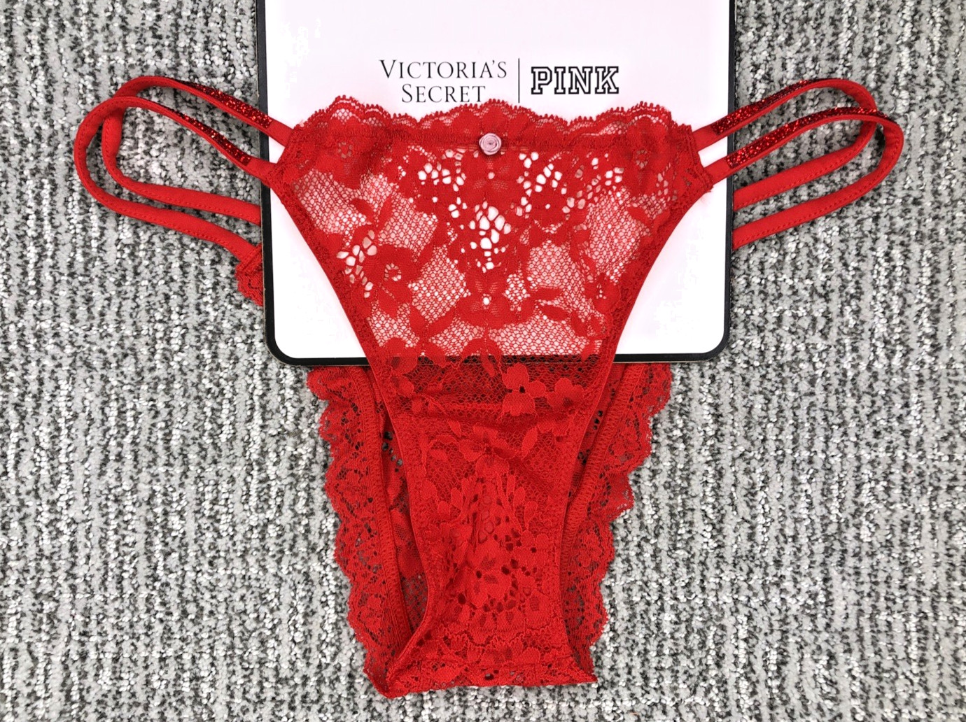 Victoria’s Secret Dream Angels NWT XXL Red Lace Shine Strap Brazilian Panty