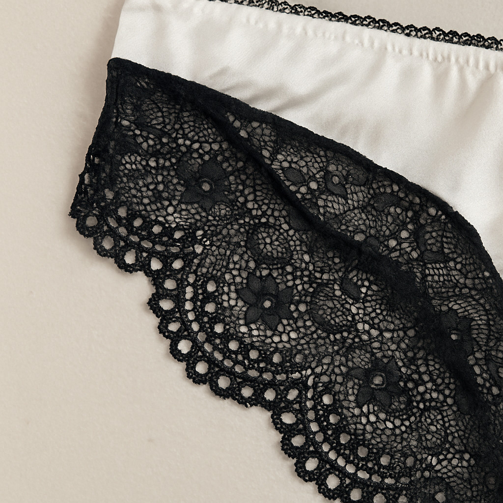 E et D CA200 Black Lace Trim Briefs Satin Bow Contrast Mesh Mid Rise Lingerie