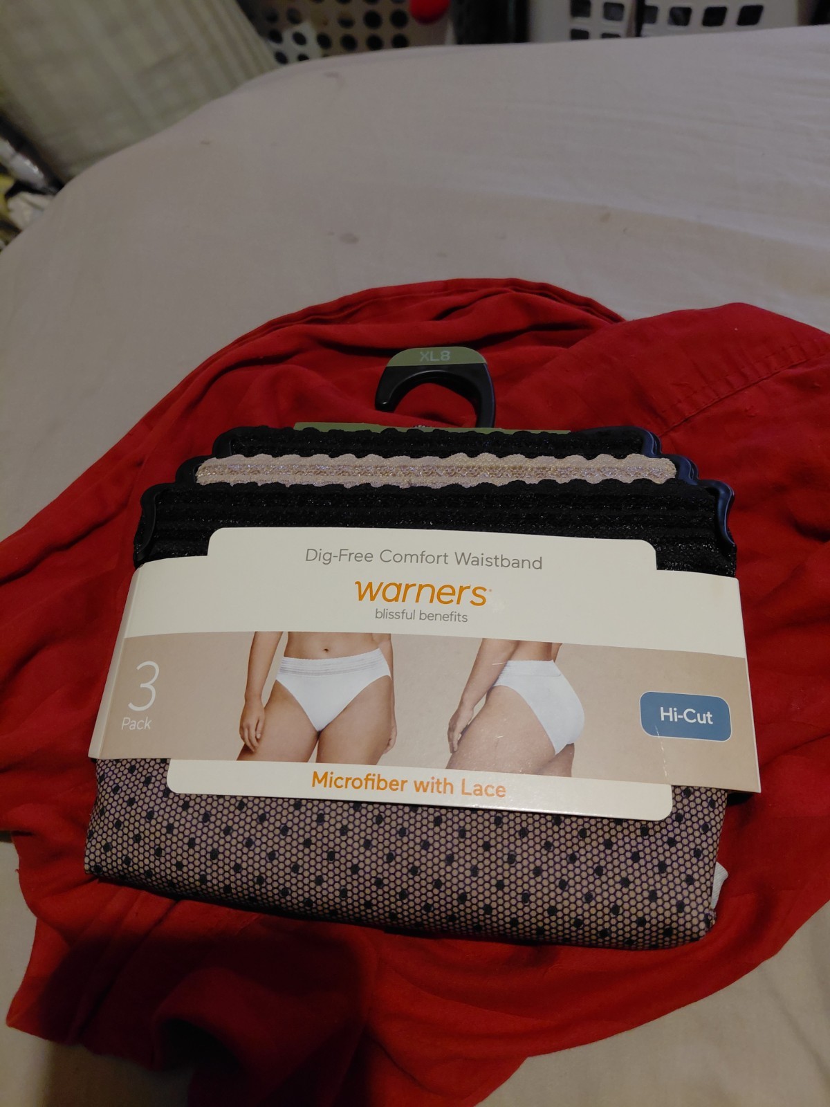 Warners Women 3pk Dig-Free Cotton Hi-Cut Lace Panties Xl