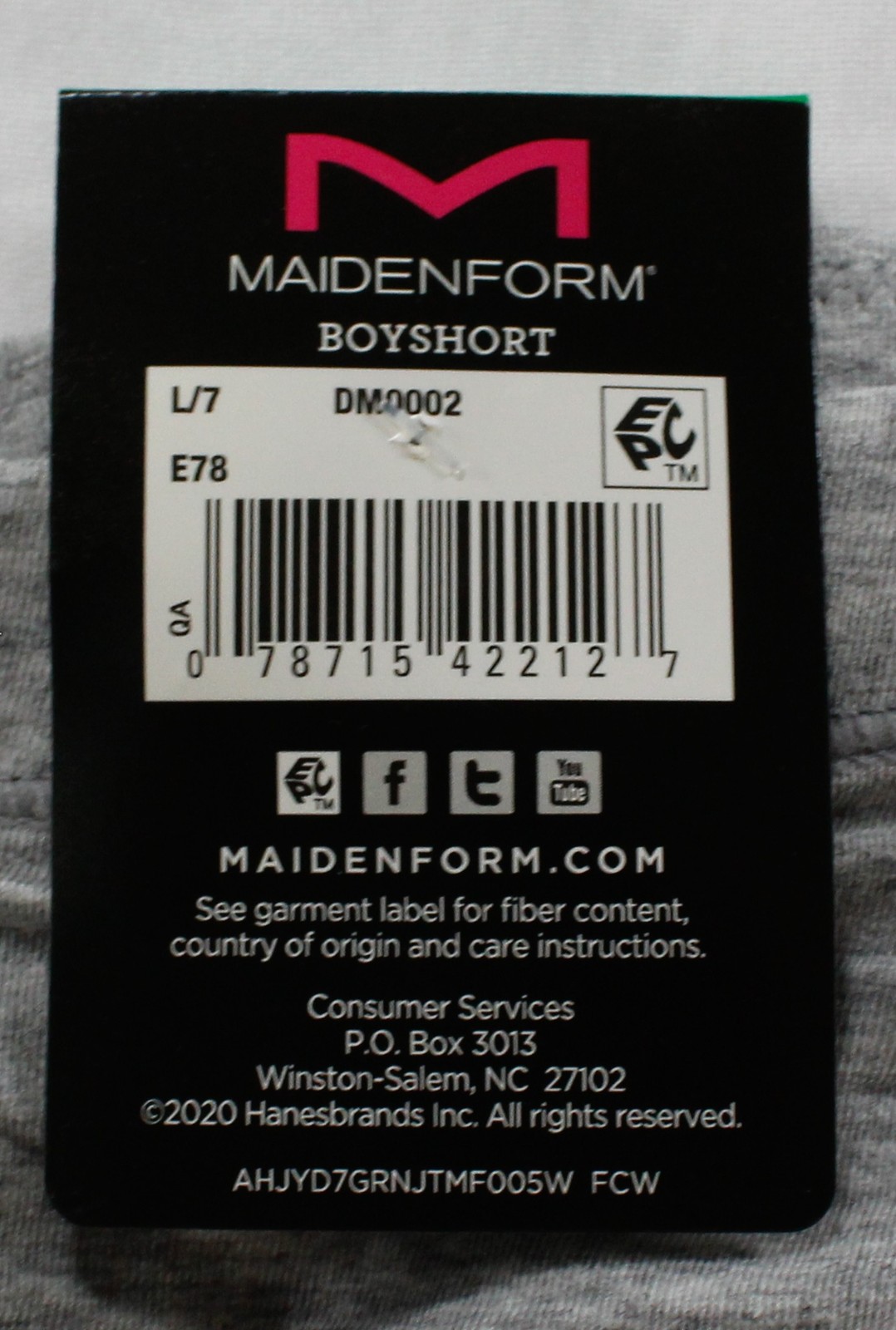 Maidenform Women’s Mid-Rise Cotton Boyshort Underwear DH3 Grey Large NWT