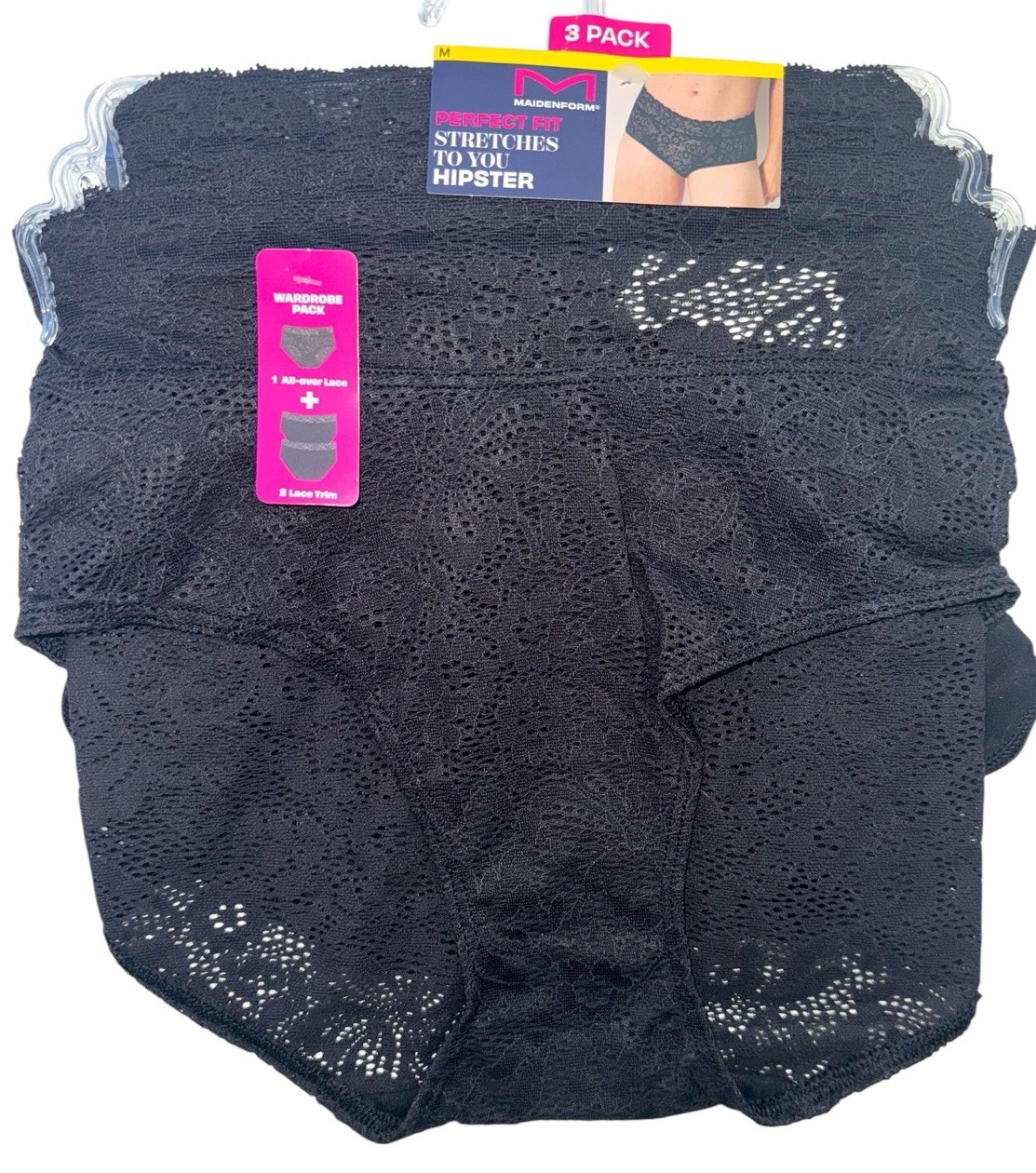 MAIDENFORM Women’s Size L Hipster 3-Pack Stretch Lace Panties Nylon Polyester