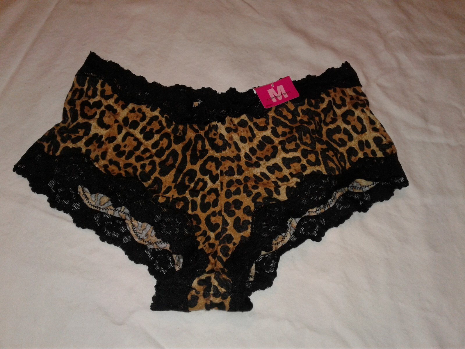 NEW Set of 3 Hipster Boy Short Panties w Lace • Leopard, Hot Pink, Beige • 6 MED