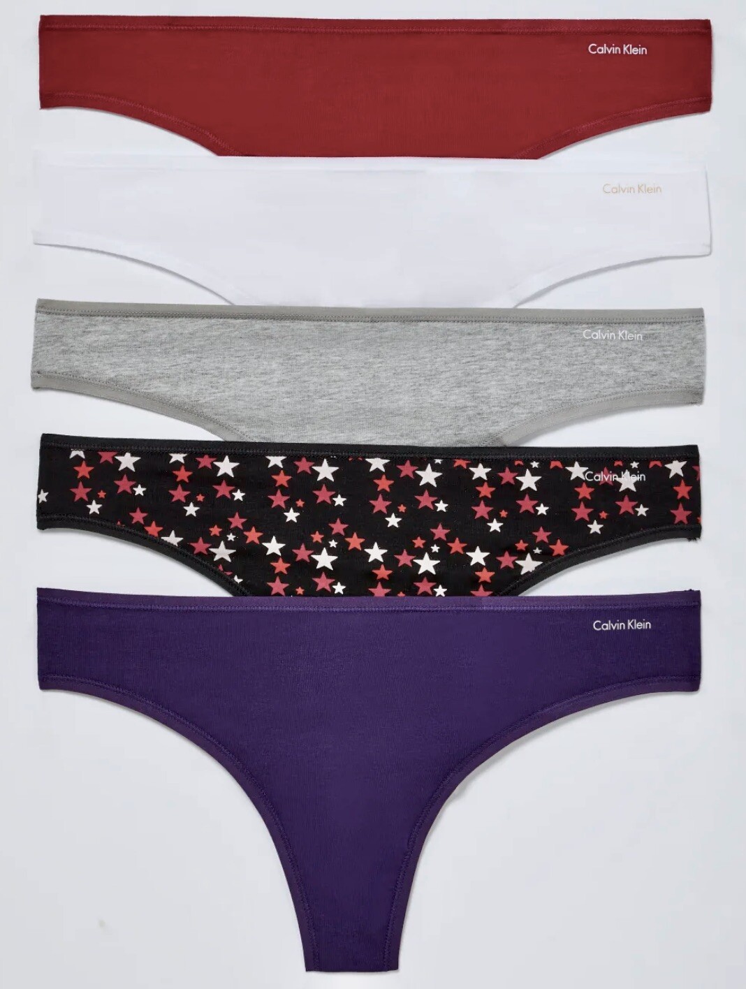 CALVIN KLEIN 5 Pk Form Cotton Grey White Purple Black Red Thong Panty Women XS 4