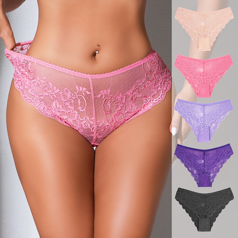 5 Pack Lot Sexy Womens Sheer Lace Panties Briefs See Through Underwear Lingeries