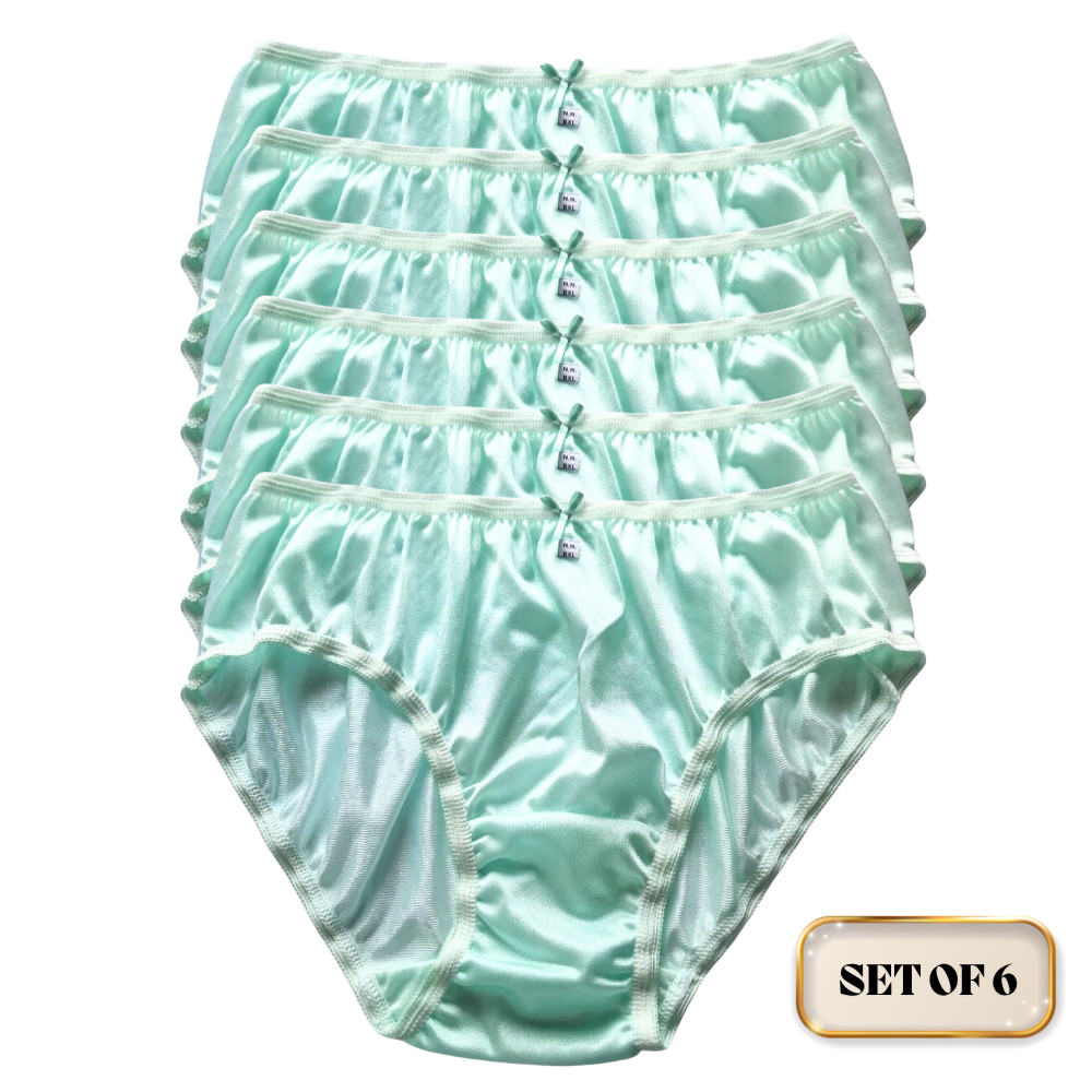Set of 6 Bikini Panties 2XL Nylon Soft Stretch Waist 32-42″ Green Silky Comfort