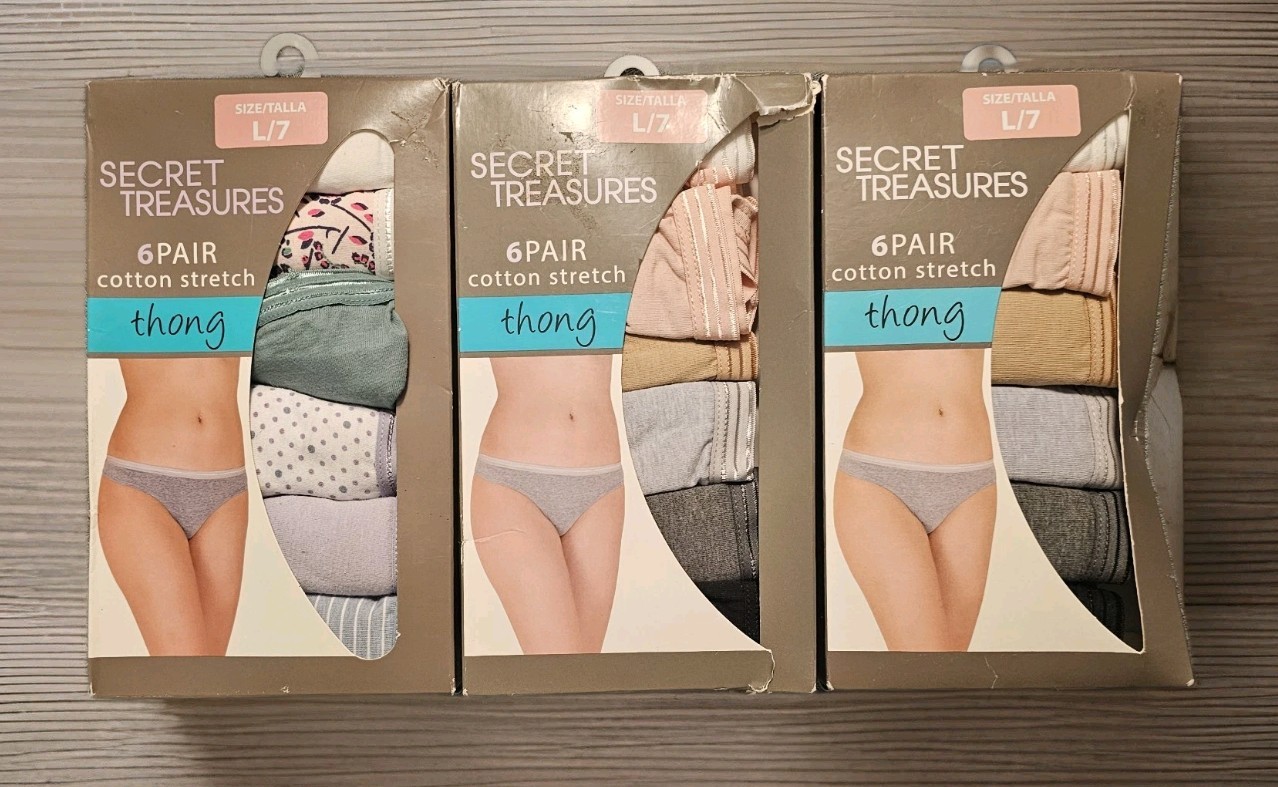 Secret Treasures 3 Packs Cotton Stretch Thong Panties L/7 Free Shipping