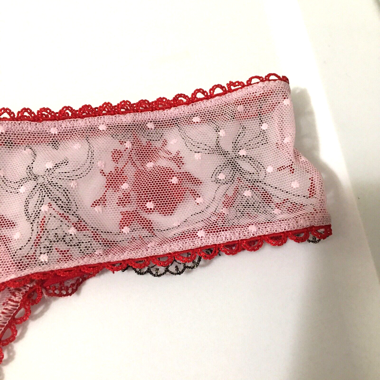 Victoria’s Secret Very Sexy Red Polka Dot Mesh Metallic Thong Panties Size XS