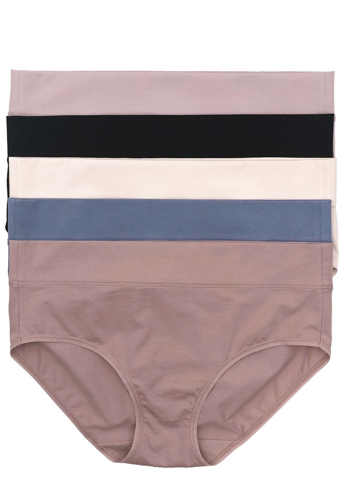 Felina, 5-Pack Pima Cotton Wide Waistband Hipster Panties, Assorted Colors