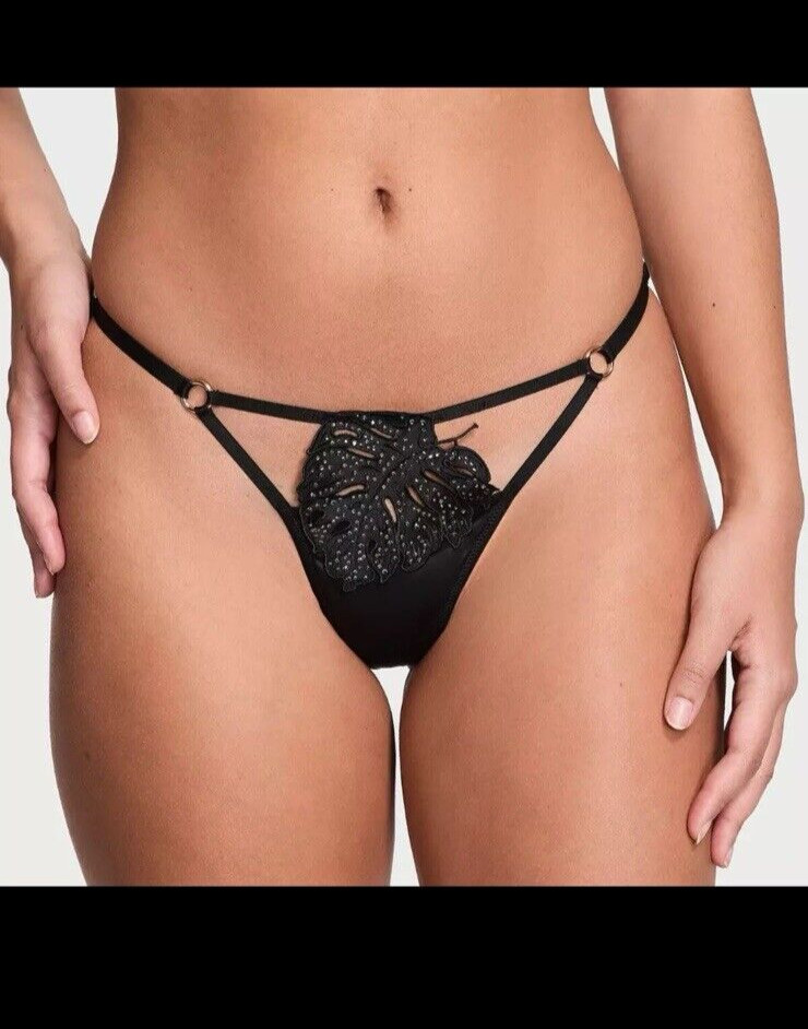Victoria’s Secret Very Sexy String Thong Panty Black XSmall Embellish Nwt