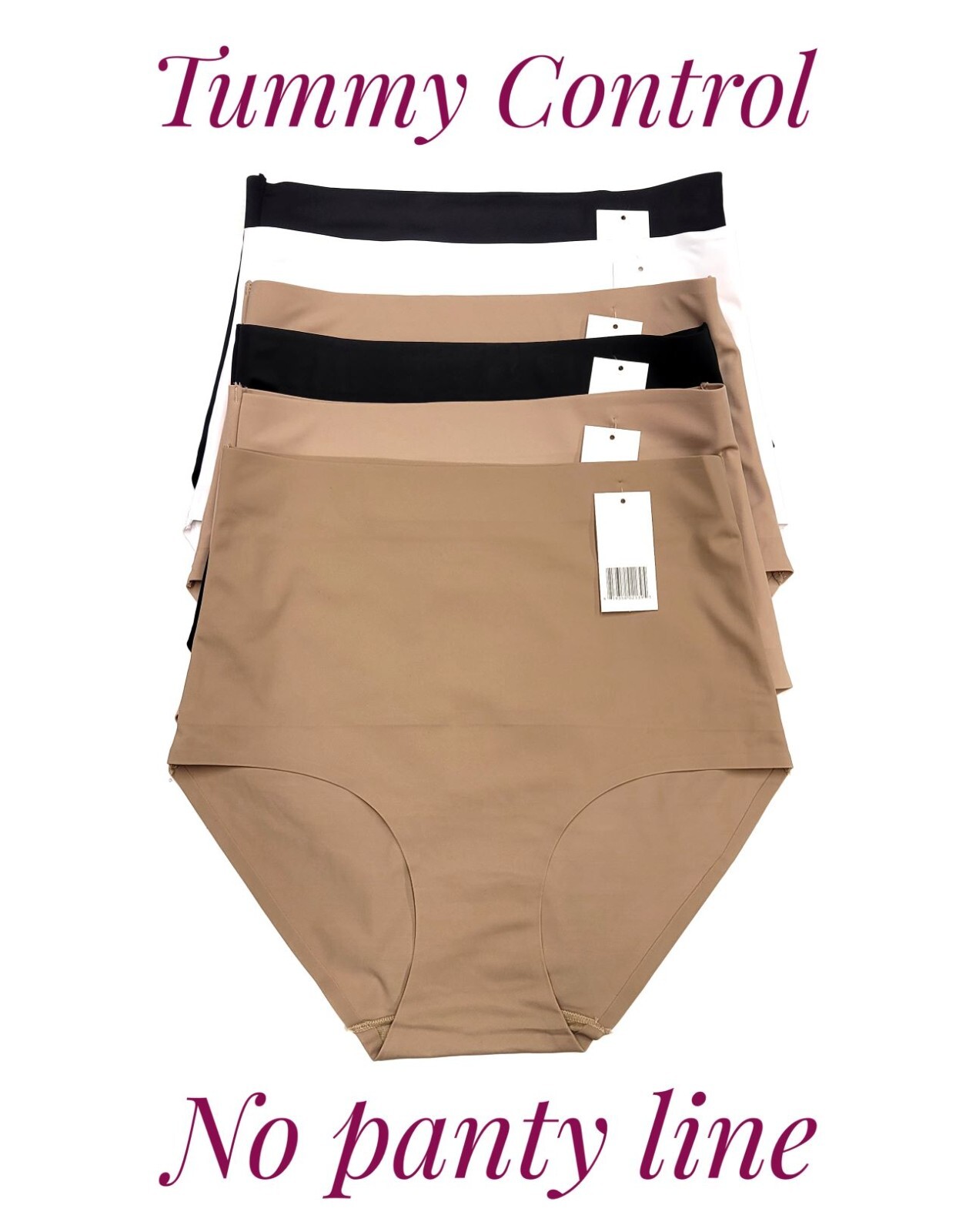 Lady Invisible No Show Laser Cut Tummy Control High Waist Brief Panty Underwear