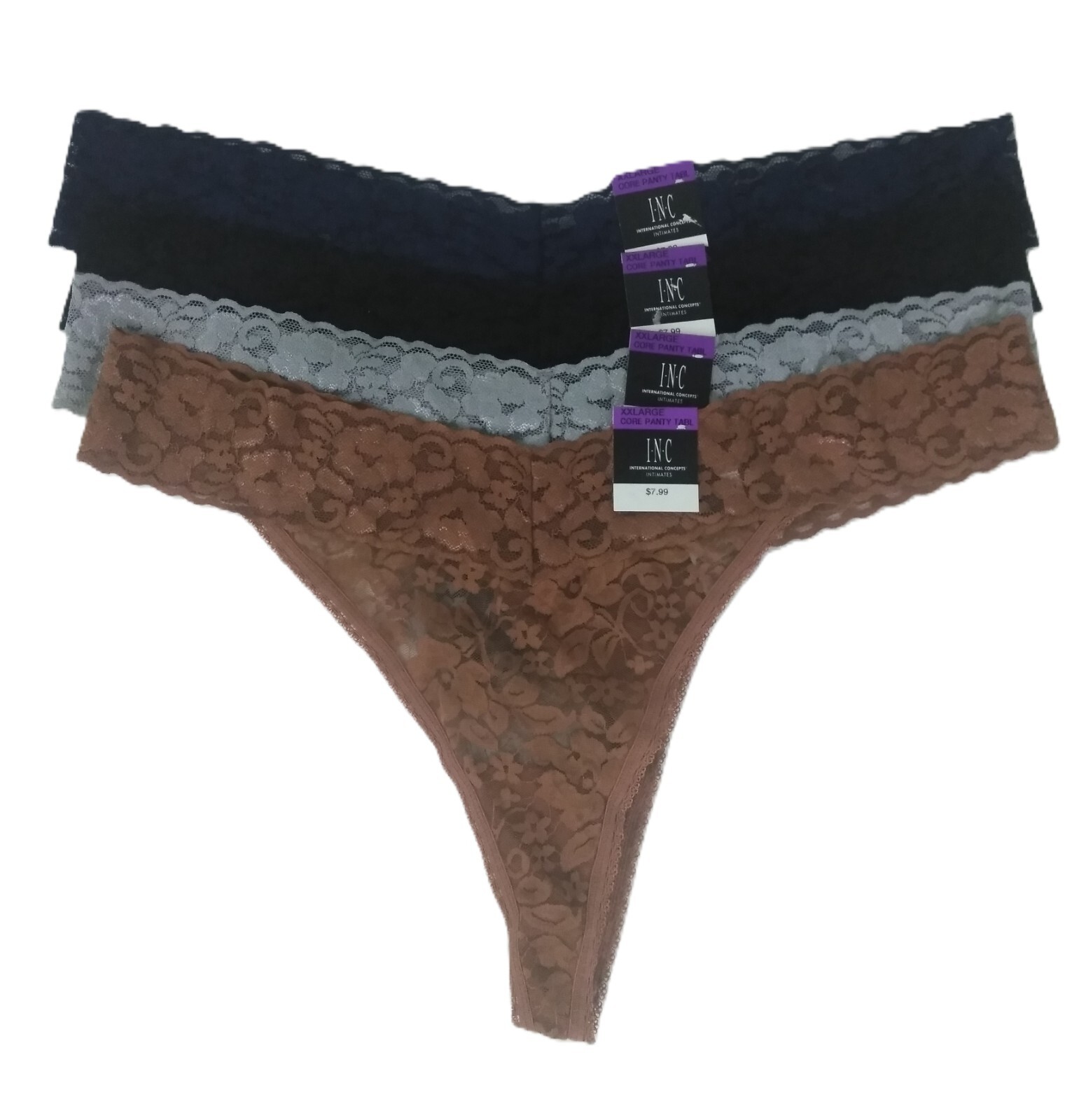 INC International Concepts Womens Lace Thong 2XL 4 Pairs Blue Black Gray Brown
