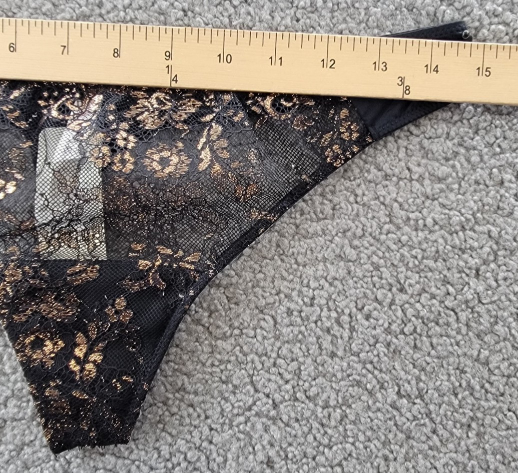 Skarlett Blue Entice Lace Thong Women’s L Black/Rose Gold Elastic Waist Pull On