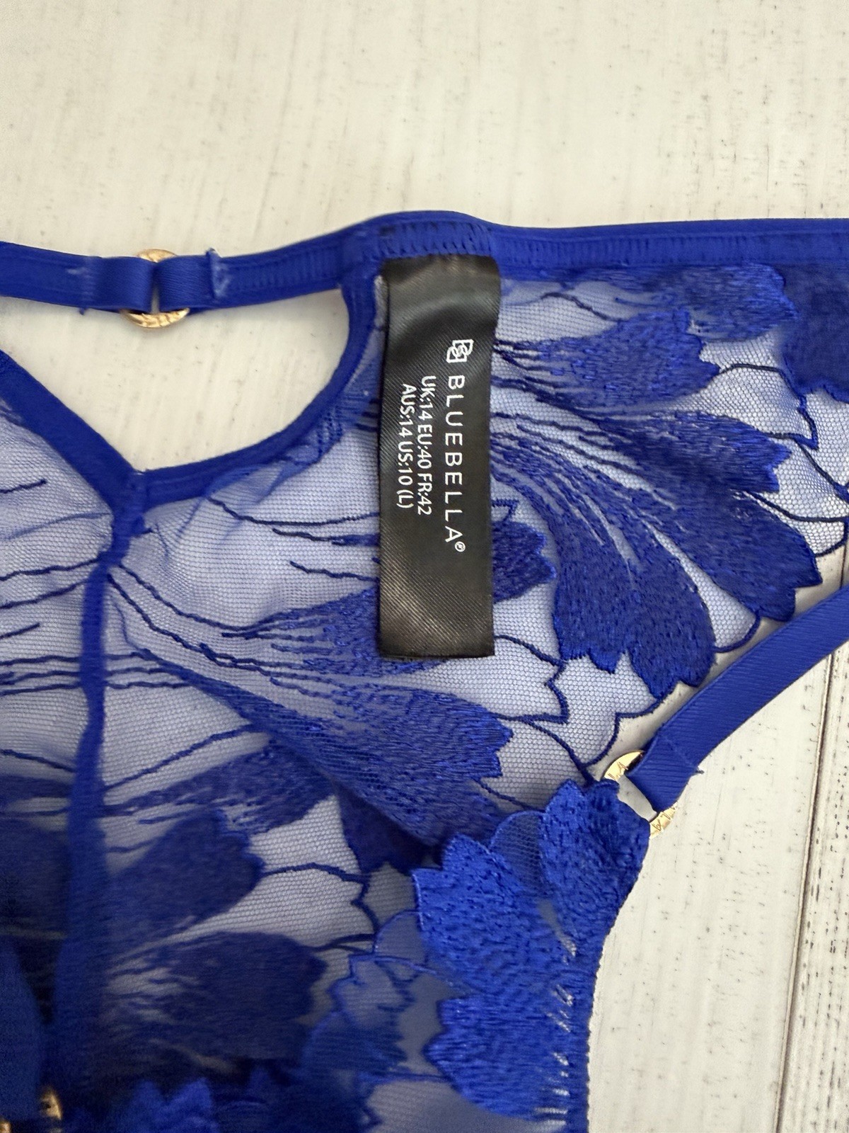 Bluebella Cheeky Panties Sz L Royal Blue Floral Embroidered