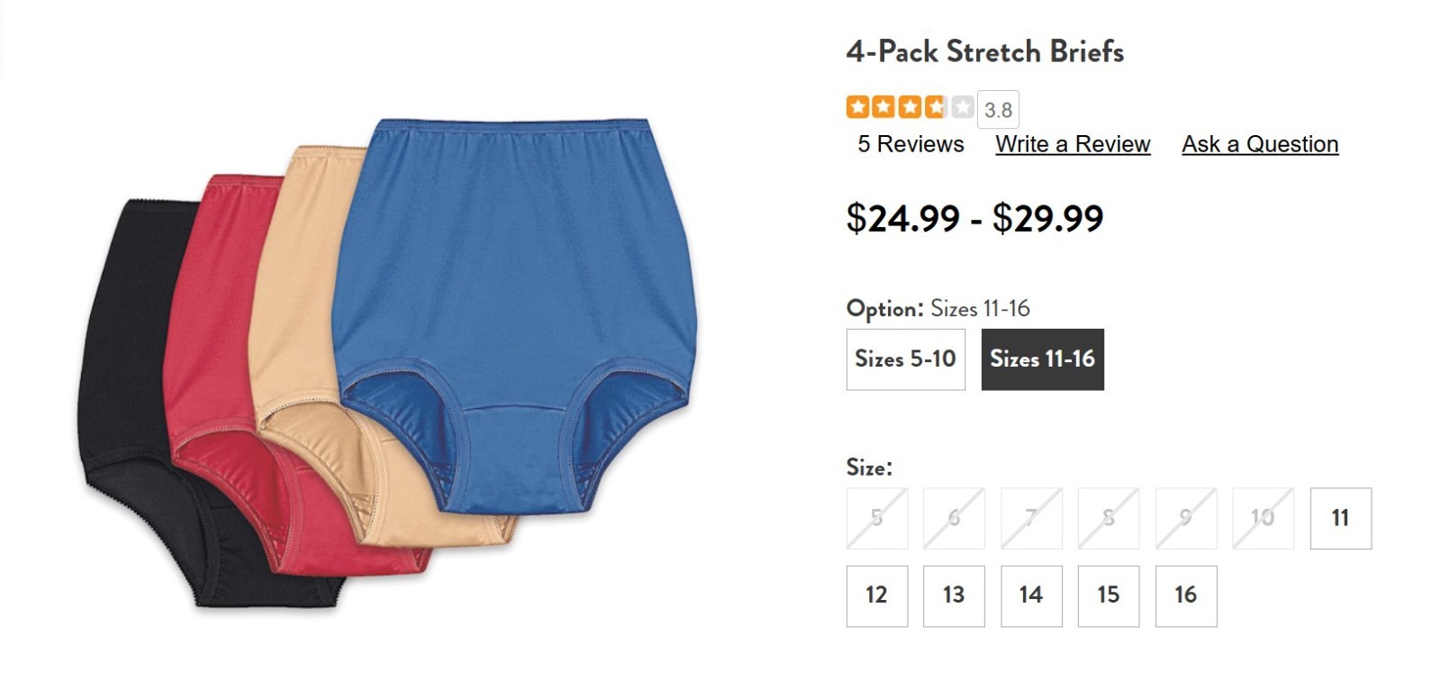 Size 15 PLUS Essentials by Anthony Richards 4 Pack Stretch Briefs Panties