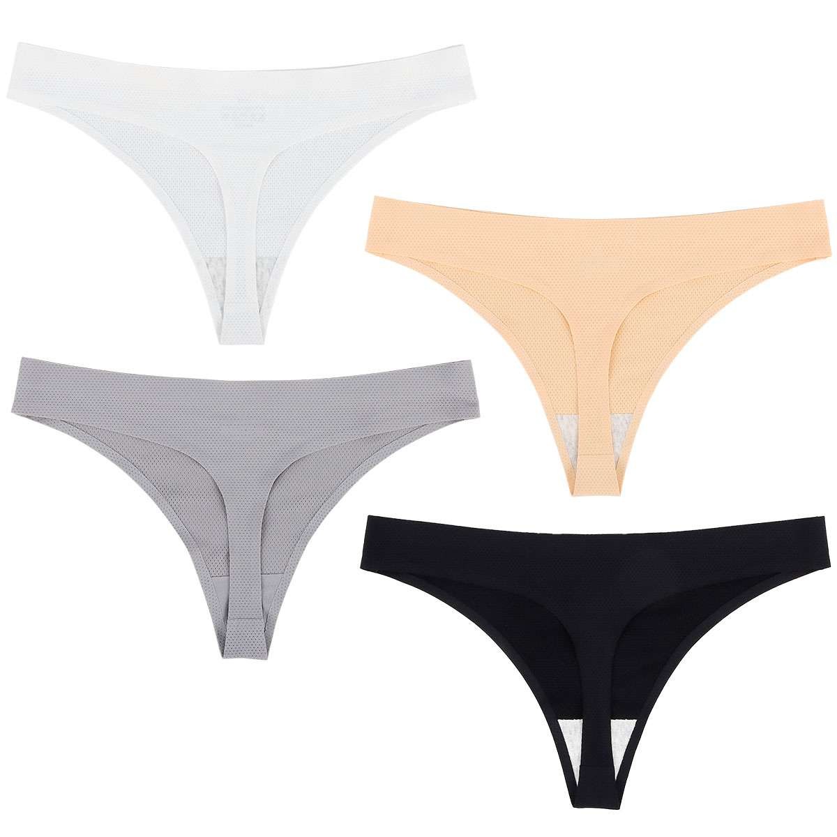 Women 4 Pcs Sexy Silk G-string Thongs Lingeries T-back Underwear Panties Fitness