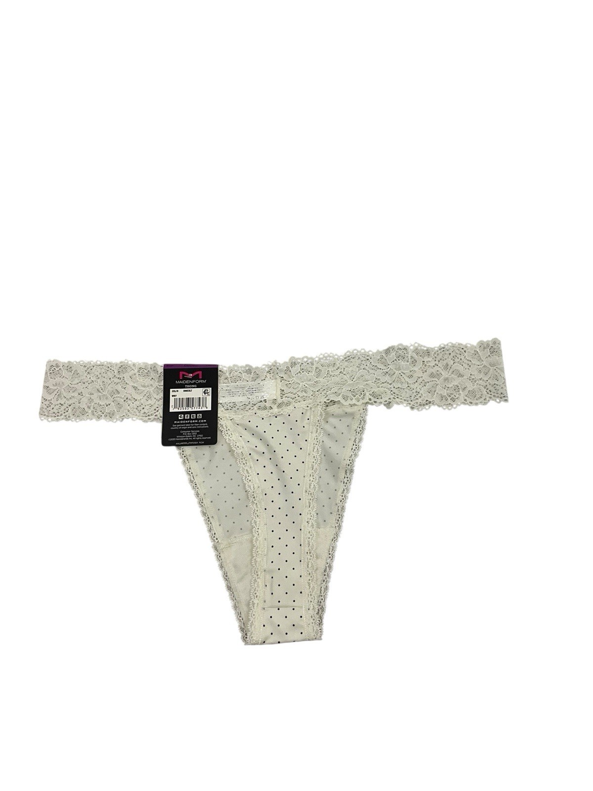 Maidenform Cream Lace Thong With Polka Dots Size 2XL/9 – 86% Nylon & 14% Spandex