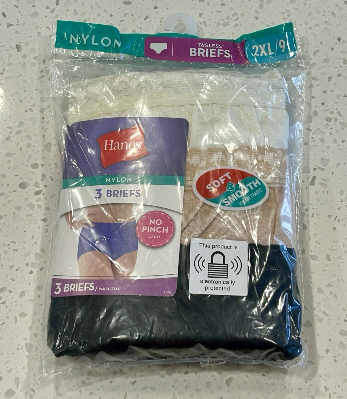 NIP HANES NYLON BRIEFS LACE WAIST COTTON LINER 3 PACK WOMEN’S S1ZE 2XL/9
