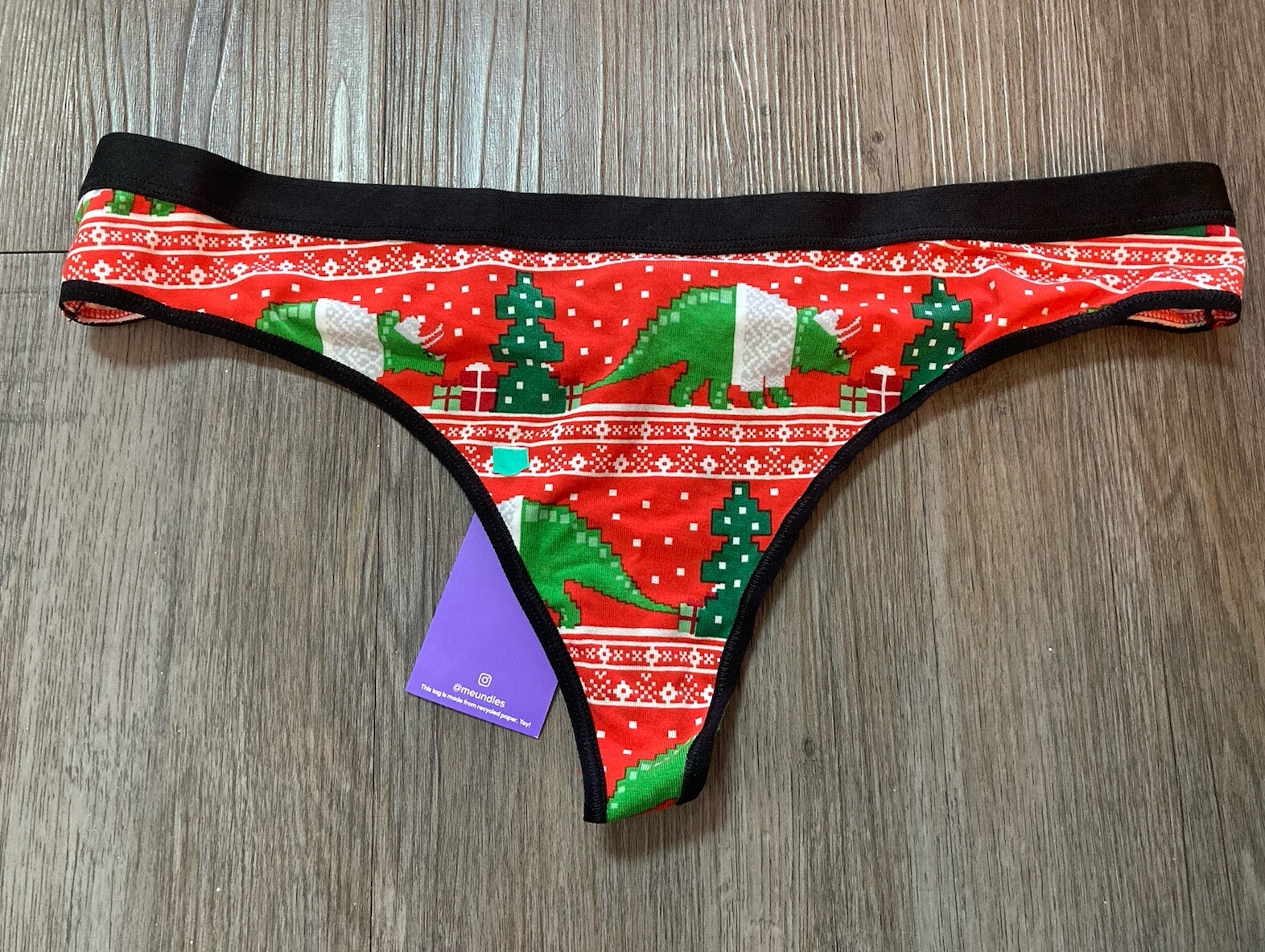 Me Undies Thong Women Large Dinosaur Christmas Cozy Dino Red Green