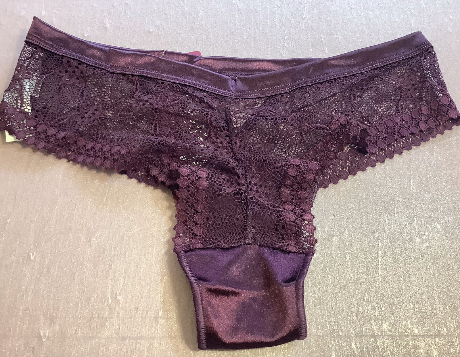 Women Panties Bikinis ILUSION Size S. Purple Satin & fishnet Floral Soft Mexico