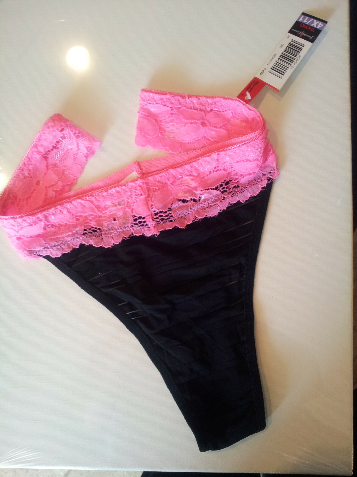 Black & Hot Pink Lace Waist Thong Panties Size 4X / 11 Sexy Sheer Soft NWT