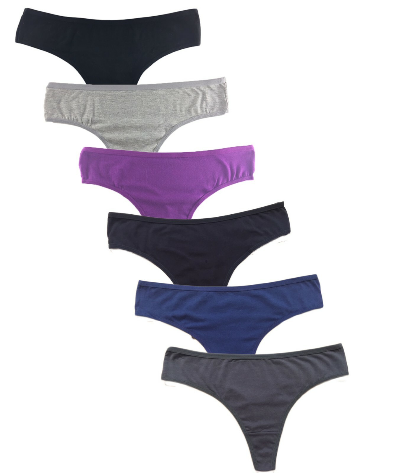 6 Womens Cotton Thongs Yoga Sport Underwear G String Dark Colors Panties Size M